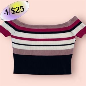 4/$25 Off the shoulder Striped Crop Top